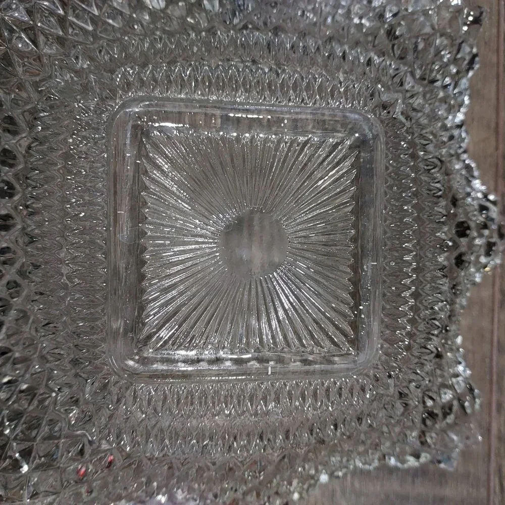 Clear Depression Glass Diamond Cut Candy Dish Candle Holder Sawtooth Edges Set 3 - Picture 11 of 12